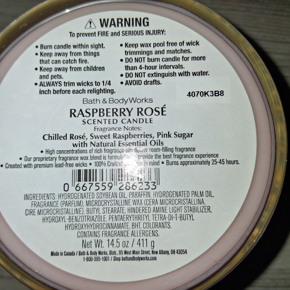 Bath &Body Works RASPBERRY ROSE 3-Wick Candle. Rose, Raspberries, Sugar NEW! - Picture 6 of 6